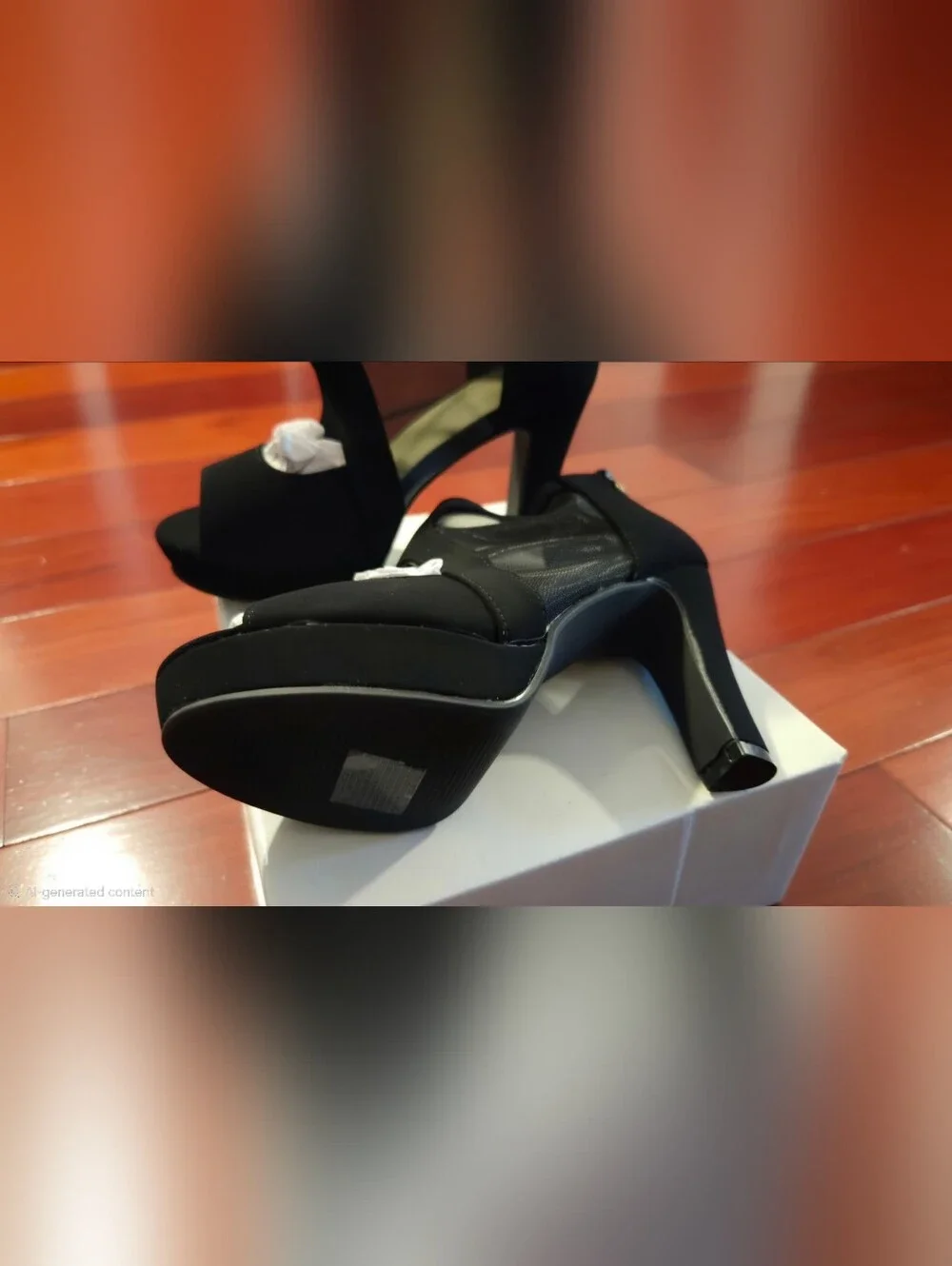 Black Peep-Toe Mesh Heeled Sandals with Back Zip Size 7